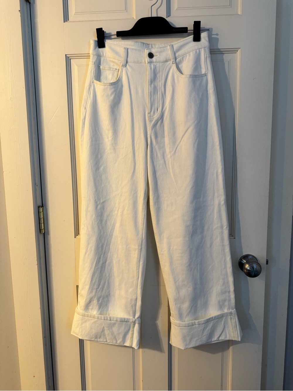 NWT Halara Flex High Rise Cuffed Wide Leg Jeans Cream M Regular